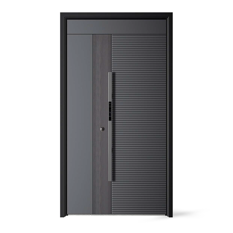 Gray na Disenyong Salamin Inset Metal Exterior Steel Front Door